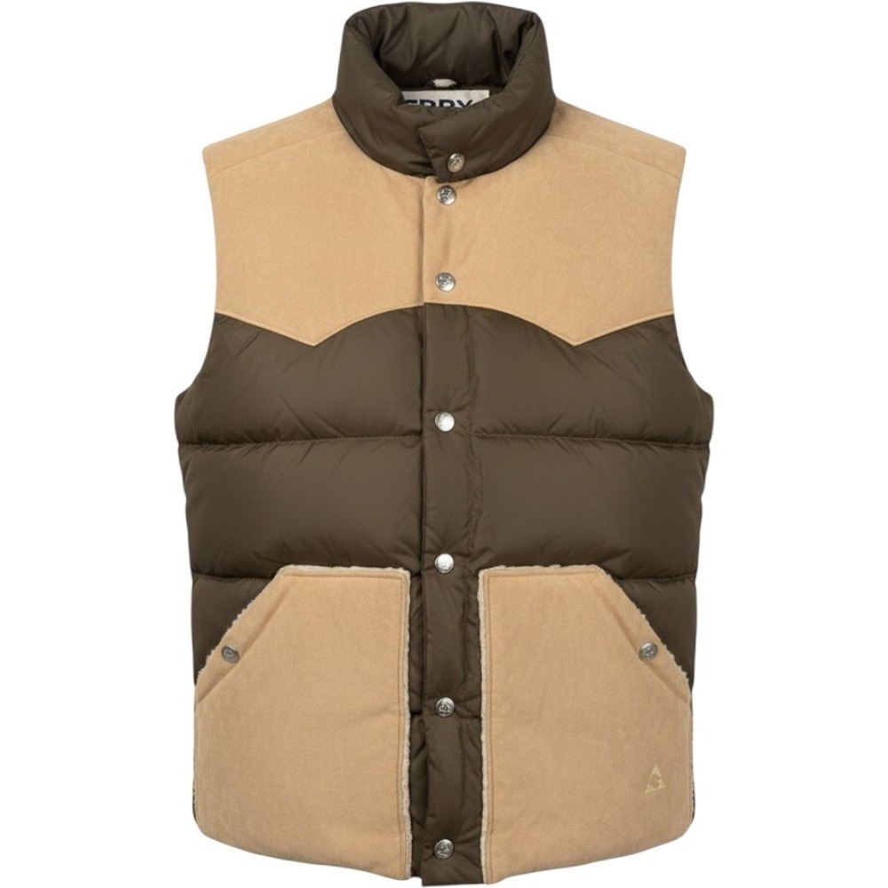 Gerry Vest XS Brown Tan Down Suede Snap Button Puffer Made In USA 70s Vintage